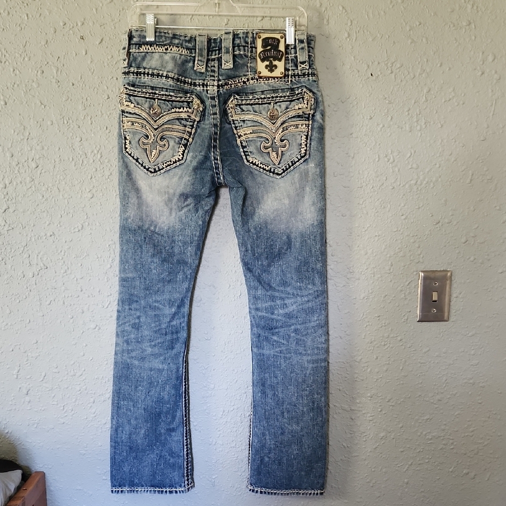 Rock Revival Light Blue Distressed Men's Jeans - Picture 2 of 7
